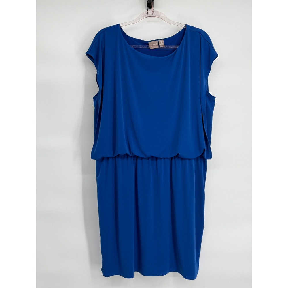 Chico's Women's Blue Dress Size 3 Blouson Stretch Knit Casual Comfort‎